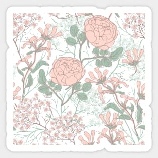 Light pink and green flowers pattern Sticker